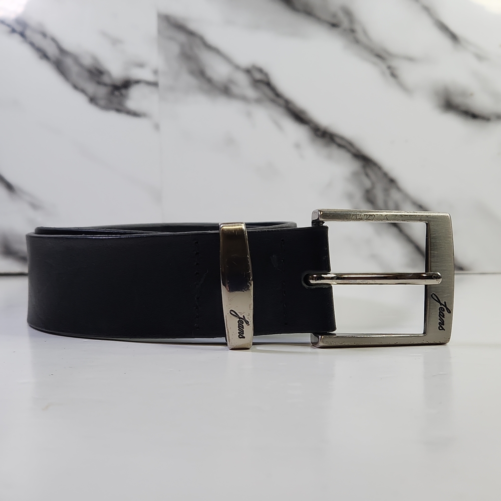 Genuine Leather Belt. Black with Silver Buckle